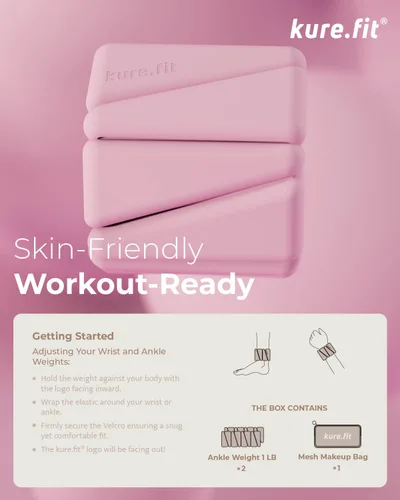 Vista 4 de Pesas ajustables rosas para muñeca y tobillo de 1 libra cada juego de 2 y kit de pilates beige