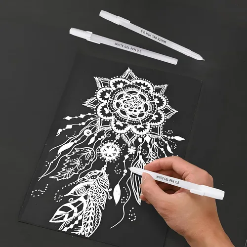 Vista 3 de Paquete de 12 bolígrafos de gel blanco, punta extrafina de 0.031 in, bolígrafo de gel de tinta blanca de primera calidad, para papel negro, arte
