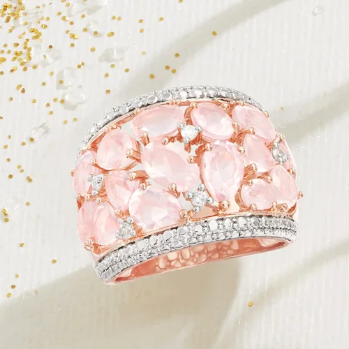 Vista 4 de Ross-Simons Anillo con cúpula de cuarzo rosa de 5,95 qt t con diamantes en plata de ley rosa