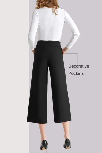 Vista 3 de Tsful Pantalones de pierna ancha para mujer, pantalones de vestir de cintura alta, pantalones de vestir casuales de negocios, pantalones capri