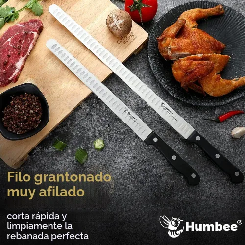 Vista 7 de Juego de cuchillo de trinchar de 10 pulgadas y tenedor de 9 pulgadas, hoja de acero inoxidable afilada con mango de agarre de espiga completa, borde