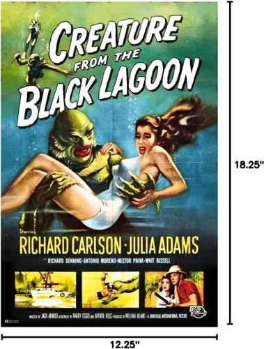 Vista 2 de Póster de película de terror retro vintage de criatura laminada de la laguna negra, mercancía de película de terror, decoración de terror, monstruo