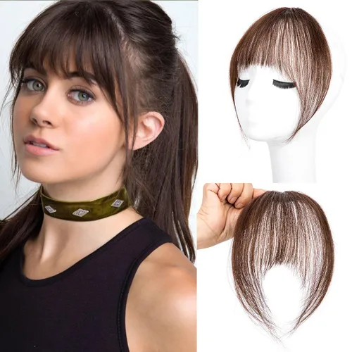 Vista 12 de Flequillo con clip, extensiones de cabello humano 100 % real, flequillo con clip para mujer, extensiones curvadas para uso diario