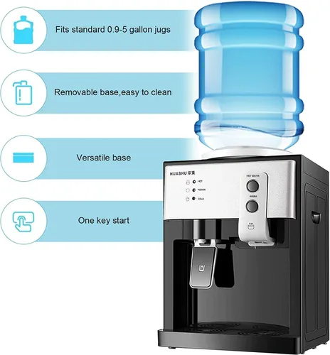 Vista 3 de Dispensador de enfriador de agua de carga superior – Dispensador eléctrico de escritorio caliente y frío, 3 ajustes de temperatura agua hirviendo
