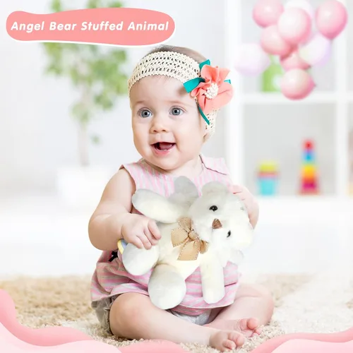 Vista 5 de HyDren Animal de peluche de oso de ángel con alas, muñecas de oso blanco para niños y niñas, regalo de cumpleaños (peluche, clásico)