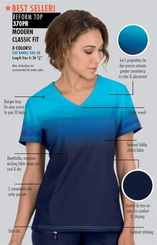 Vista 6 de KOI Lite 370PR Ombre Reform - Camisa de uniforme médico, de color degradado, para mujer