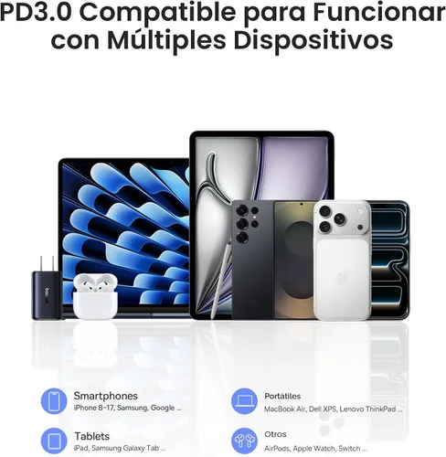 Vista 7 de Baseus PICOGO Cargador USB C de 67W, el Bloque de Carga Rápida de 3 Puertos Más Pequeño con Enchufe Plegable, PD/PPS para MacBook Air/Pro, iPhone