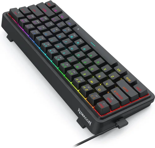Vista 8 de Redragon K722 Teclado para juegos RGB con junta con cable al 60%, teclado mecánico compacto de intercambio en caliente de 61 teclas con enchufe