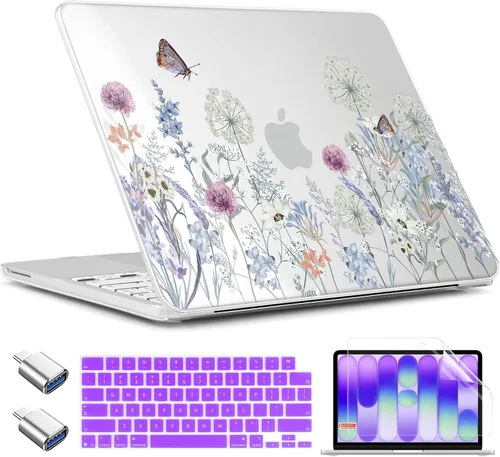 Vista 22 de TWOLSKOO Funda para MacBook Neo de 13 pulgadas 2026 A3404 A18 Pro Chip, funda rígida de plástico con adaptador tipo C, 2 fundas para cámara web