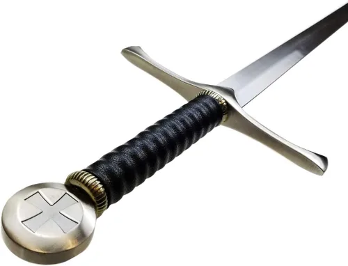 Vista 6 de Espada medieval a una mano, hoja sin brillo. Para colección, regalo, espectáculo, feria, cosplay y LARP