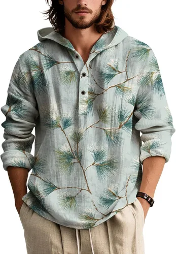 Vista 9 de Sudaderas con capucha con estampado floral retro para hombre, estilo bohemio, con botones, manga larga, sudaderas de gran