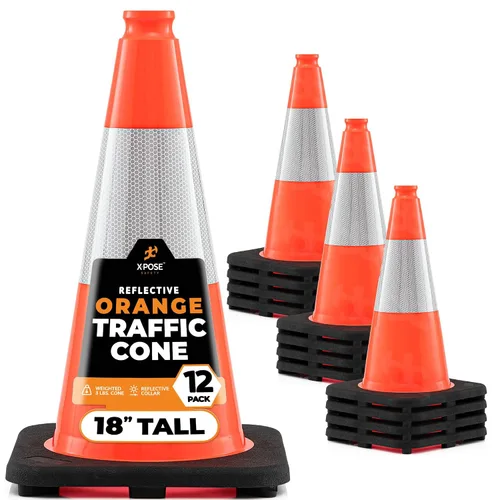 Vista 12 de Xpose Safety Conos de tráfico naranjas de 12 pulgadas con collar de 4 pulgadas, paquete de 4 conos de seguridad de plástico PVC multiusos