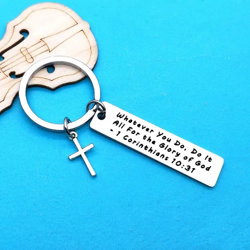 Vista 2 de Xiahuyu Llavero cristiano, versículo de la Biblia, regalo de bautismo y comunión, regalos religiosos inspiradores para mujeres y hombres