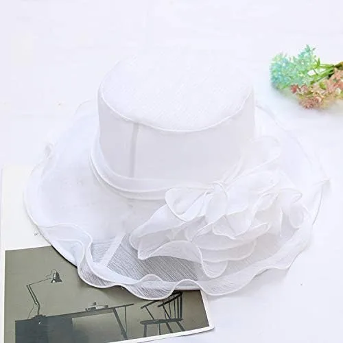 Vista 6 de TLMNU Tocado de organza para mujer, de ala ancha, para iglesia, boda, fiesta de té, boda