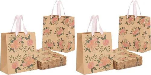 Vista 10 de Juvale Bolsas de regalo florales – Parte inferior reforzada y asas de cinta – Bolsas de recuerdo de fiesta – 8 x 4 x 9 pulgadas, paquete de 24
