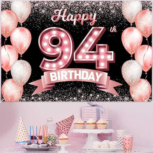 Vista 74 de Cartel de feliz cumpleaños décimo oro rosa, telón de fondo, saludos a 10 años, globos de confeti, decoración temática para niñas de 10 años