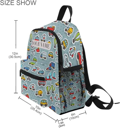 Vista 8 de Mochila personalizada para niños, mochila personalizada con nombre y texto para niños, lindo diseño de caricaturas, transporte, preescolar, jardín
