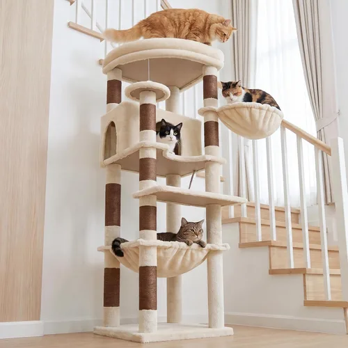 Vista 9 de Heybly Árbol de esquina para gatos de 53.1" para gatos grandes - Juego Beige