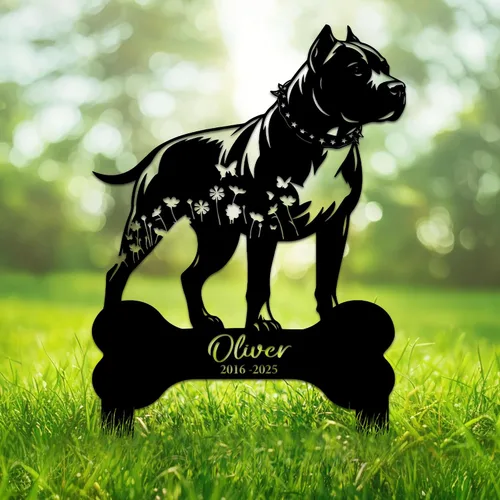 Vista 7 de Letrero de metal personalizado con diseño de perro Pitbull, bandera de Estados Unidos, letrero colgante para porche al aire libre, bienvenida