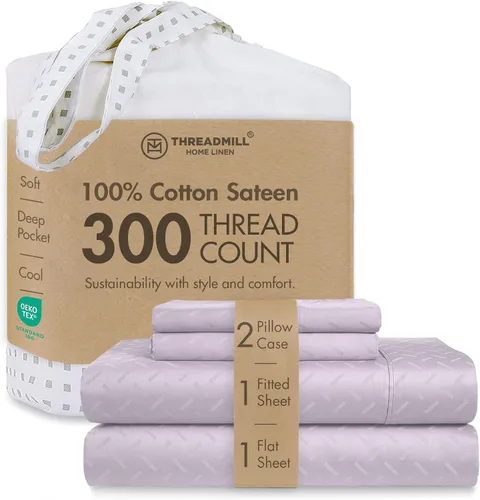Vista 54 de Threadmill Juego de sábanas de algodón Twin Sábanas 100% algodón para cama tamaño Twin Juego de sábanas de satén jacquard damasco con bolsillo