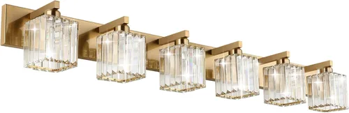 Vista 29 de Aipsun Accesorios de iluminación de tocador de baño, luces de tocador de cristal para baño, 2 luces, accesorios de iluminación de pared de acero