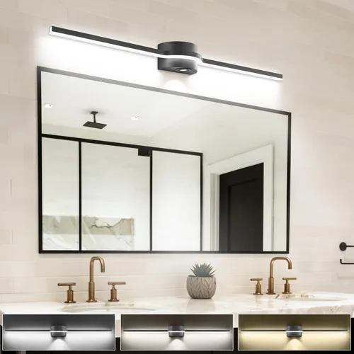 Vista 3 de SOLFART BK-3C - Luces LED de tocador para baño, lámparas de baño negras, 3 colores de temperatura regulable de 48 pulgadas