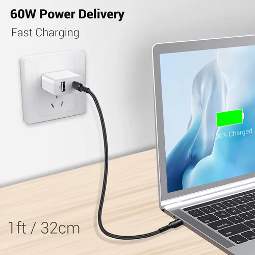 Vista 3 de Cable USB C de 12 pulgadas, cable C corto