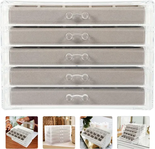 Vista 8 de EXCEART Organizador de joyas con cajones de 5 niveles, organizador de joyas enorme, vitrina de joyería para mujeres, anillos, aretes, collar