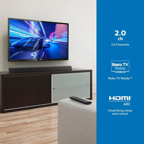 Vista 2 de Barra de Sonido PHILIPS B5106 de 2.0 Canales con Soporte HDMI ARC, Lista para Roku TV, Negro