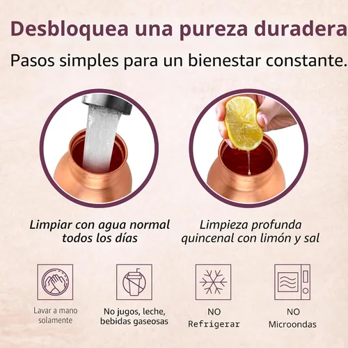 Vista 3 de Botella de agua de cobre 100% puro para beber, extra grande de 34 onzas de boca ancha, botella de agua de cobre ayurvédica con pajilla, recipiente a