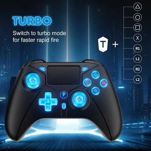 Vista 4 de Dinosoo 2.4G Wireless Controller for PS5 and PC – LED Light, Remappable Back Buttons, Adjustable Turbo, USB Adapter Included