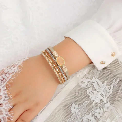 Vista 4 de Jewbelet - Pulsera de cuero estilo bohemio con cuentas de cristal con cierre de joyería para mujer