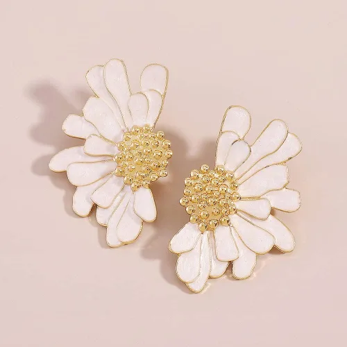 Vista 5 de Aretes colgantes de media flor para mujeres y niñas, chapados en oro de 14 quilates, multicolor, esmaltados, grandes margaritas, girasoles