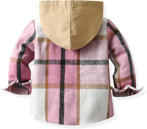 Vista 5 de Niños Niño Camisa De Franela Chaqueta Abrigos Con Capucha A Cuadros De Manga Larga Chaqueta Cárdigan Bebé Niños, Rosado, Mochilas Tote