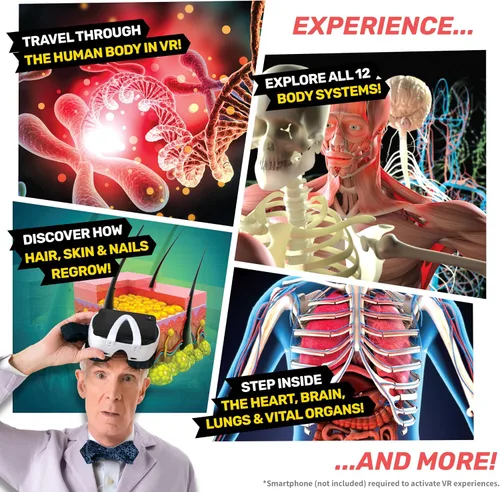 Vista 4 de Abacus Brands Bill Nye's Science Squad: Body Lab VR - Kit de ciencia para niños de realidad virtual, libro y juego de actividades de aprendizaje