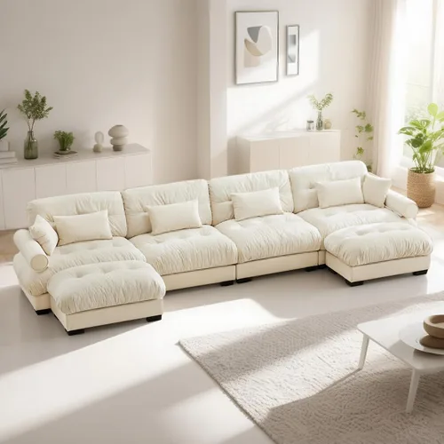 Vista 91 de Reposapiés Otomano Tapizado de Terciopelo con Cojín para Sofá Seccional Sofá 300 libras para Sala de Estar (Beige)