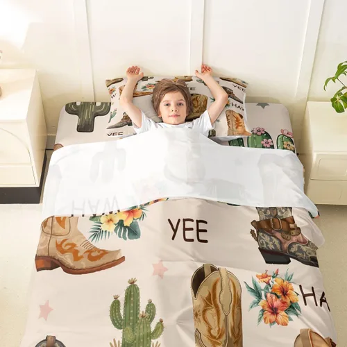 Vista 3 de Erosebridal Western Cowgirl Sheet Set Twin Western Cowboy Bed Sheets for Kids Boys Girls Horseshoe Boots Southwestern Flat Fitted Sheet Wild West
