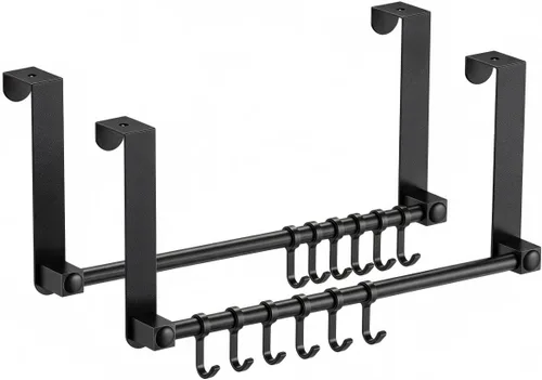 Vista 13 de Ganchos para colgar sobre la puerta, ganchos ajustables resistentes para colgar sobre la puerta, organizador para baño, color negro