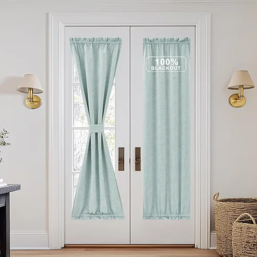 Vista 83 de NICETOWN Cortinas de Lino para Puerta Lateral - Cortinas Opacas con Aislamiento Térmico para Puerta Delantera Francesa para Sombra Pequeña