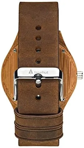 Vista 5 de treehut Reloj de bambú de madera para hombre con correa de cuero marrón genuino..., Marrón Natural 4, Reloj de cuarzo
