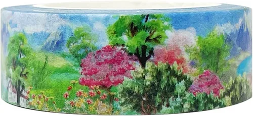 Vista 5 de allydrew Cinta adhesiva Washi de hermosos paisajes, 0.591 in x 16.4 ft, helechos tropicales