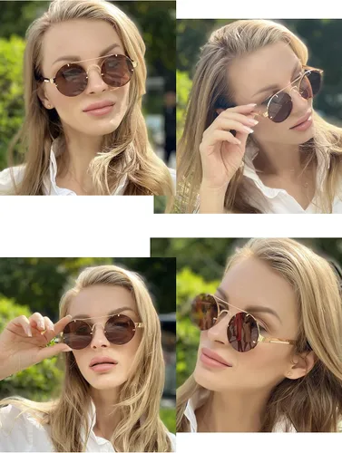 Vista 2 de Onrtry Gafas de sol redondas Steampunk para hombres y mujeres John Lennon Hippie con marco de metal