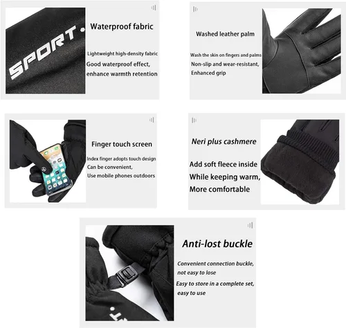 Vista 3 de Guantes de invierno hombres mujeres corriendo pantalla táctil guantes impermeable a prueba de viento frío cálido montar esquí escalada bicicleta