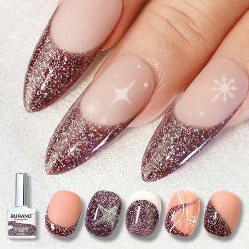 Vista 11 de BURANO Esmalte de uñas con purpurina, efecto holográfico brillante LED UV, gel de secado, sin astillas, esmalte brillante para hacer tus propias