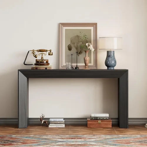 Vista 3 de Mesa consola moderna de 59 pulgadas, color negro, mesa de entrada elegante y versátil para sofá detrás del sofá para sala de estar, pasillo