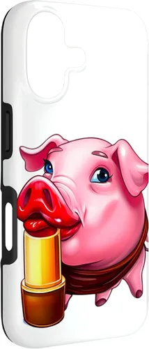 Vista 3 de Funda para iPhone 17 con lápiz labial para niñas en un cerdo