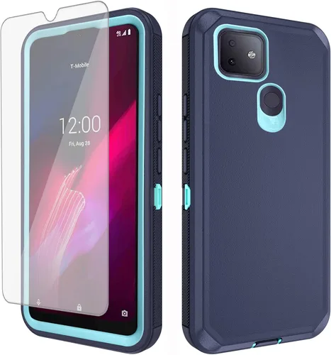 Vista 8 de Asuwish Funda para teléfono T-Mobile Revvl 4 Plus con protector de pantalla de vidrio templado y cubierta de celda híbrida a prueba de golpes, Negro