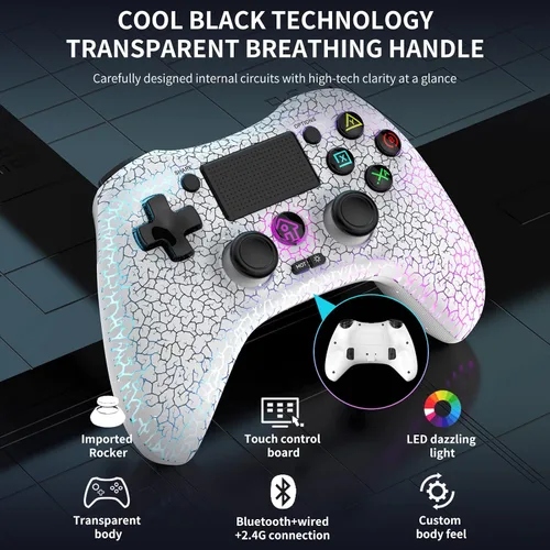 Vista 4 de RALAN Wireless Controller with 8 Color Adjustable LED Lighting Compatible with PS4 ProSlimfor PS4 Controller Dualshock 4, with Headphone Jack for
