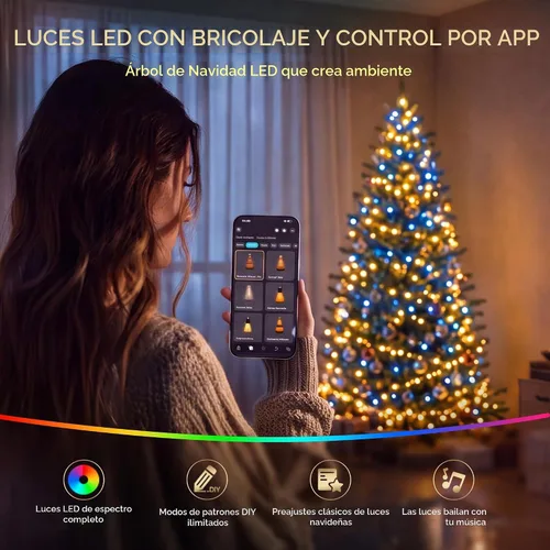 Vista 5 de HOLLO STAR Árbol de Navidad preiluminado de 4.5 pies, luces RGBW multicolor Control de aplicación, árbol de Navidad artificial con 197 luces LED