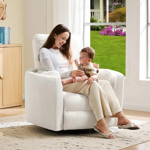 Vista 12 de Jocisland Silla Mecedora Eléctrica para Guardería, Sillas Reclinables Giratorias de Gran Tamaño para Adultos con 2 Almohadas, USB y Tipo-C, Cómodo